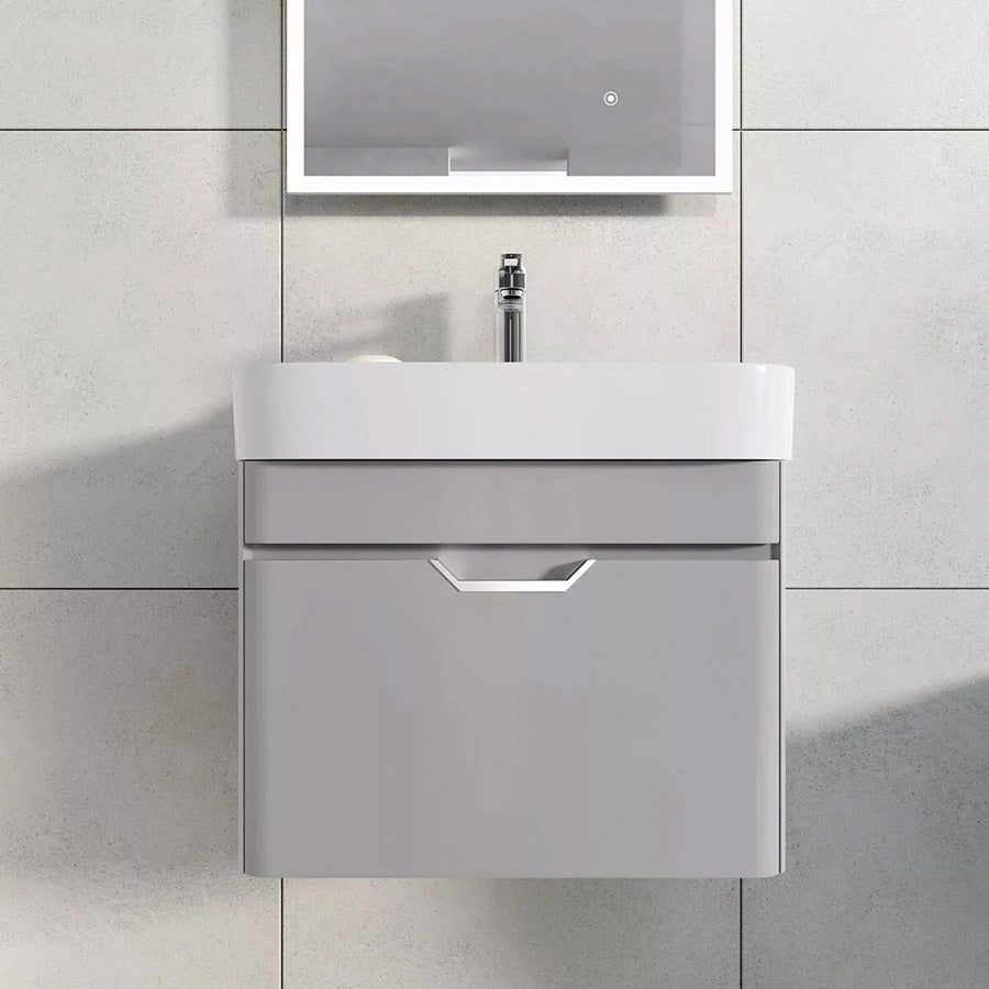 Tissino Loretto Basin Unit Furniture 480mm, grey fixed to a bathroom wall
