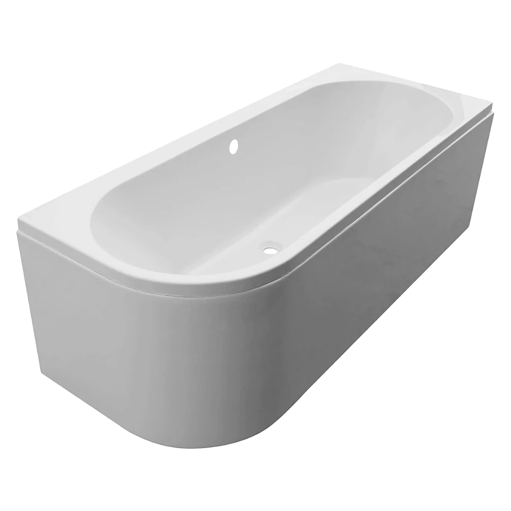Tissino Angelo Double Ended J Acrylic Bath, Back To Wall, White 1700x700mm, left hand bathtub