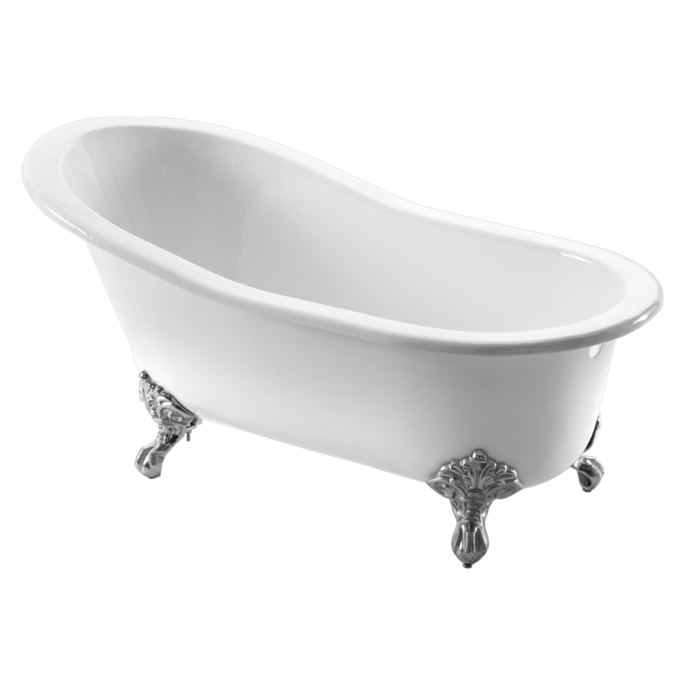 white bordeaux 1700mm x 780mm silver claw feet freestanding bath with clear background bathtub is focus of image