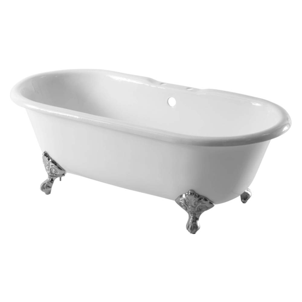 arroll moulin freestanding bath in white with silver feet image with clear background