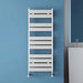 Carisa Soho Vertical Aluminium Towel Radiator, fixed to a blue bathroom wall