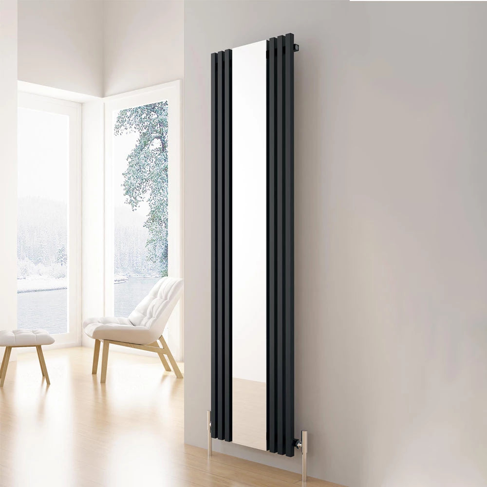Carisa Sophia Mirror Aluminium Vertical Radiator in a living space