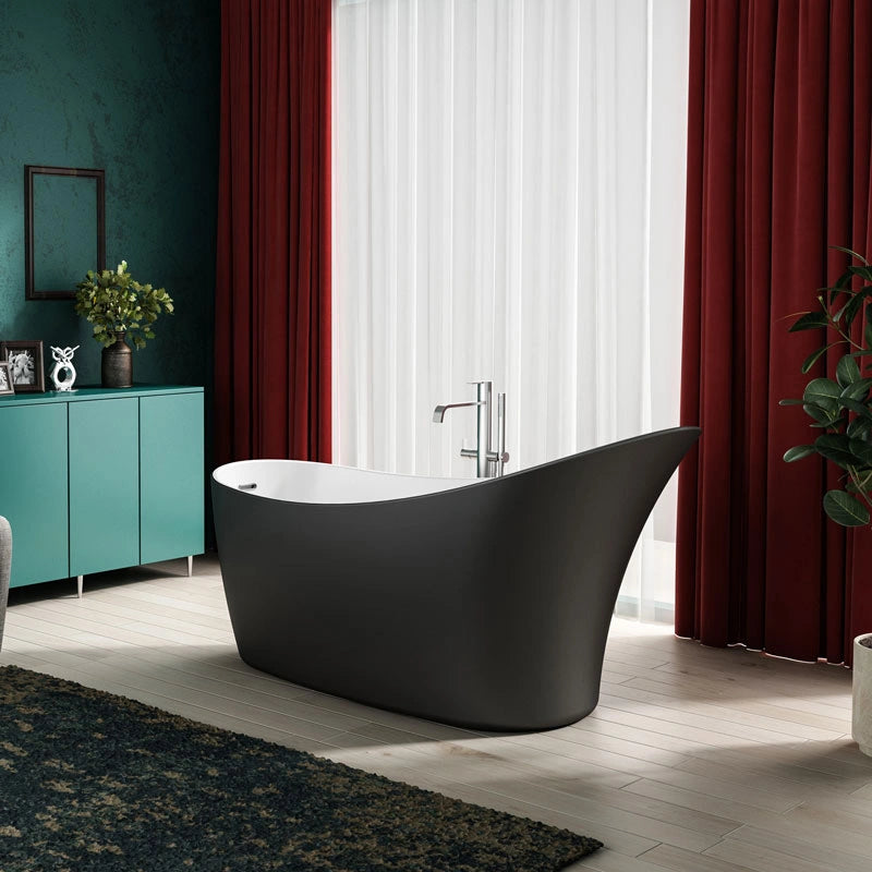 Charlotte Edwards Portobello Acrylic Freestanding Bath, matt black in a bathroom space