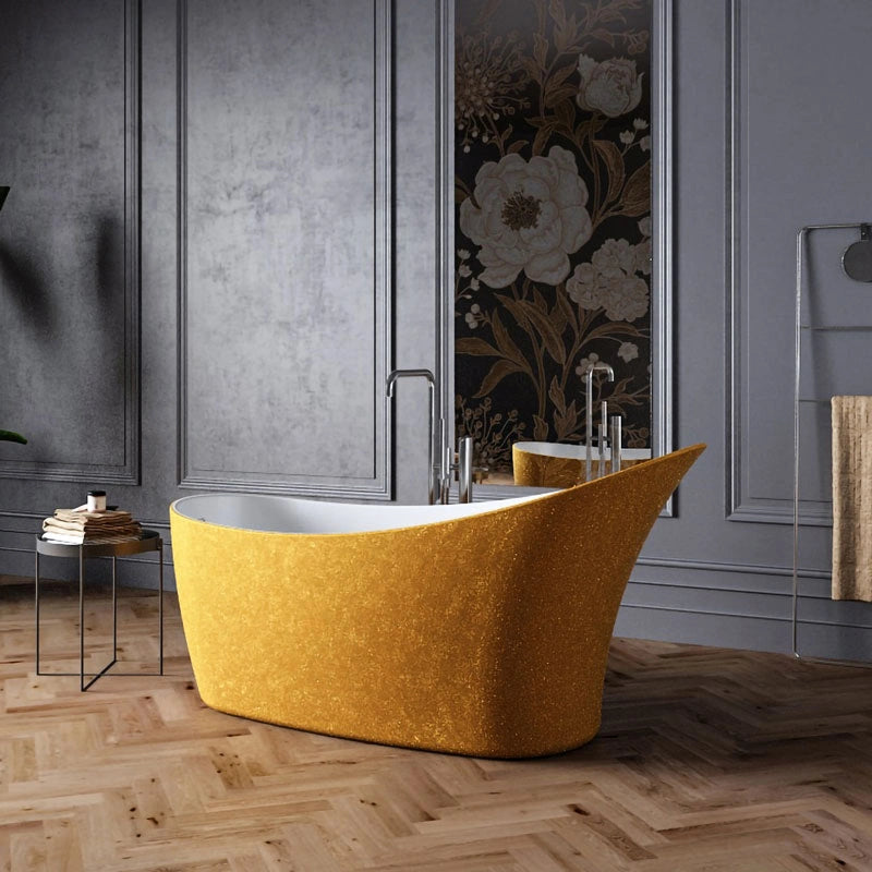 Charlotte Edwards Portobello Acrylic Freestanding Bath, sparkling gold in a bathroom space
