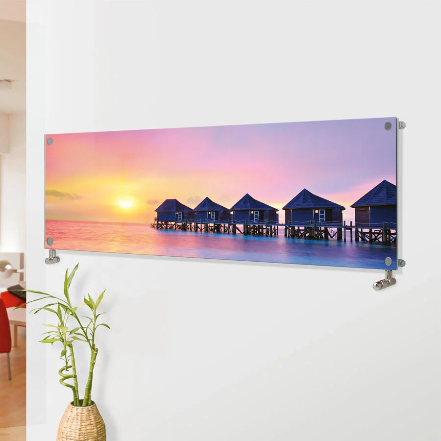 Eucotherm Mars Vitro Picture Horizontal Radiator picture of a Caribbean island in a living space