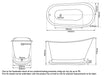 Hurlingham Cameo Freestanding Small Cast Iron Bath, Painted Roll Top Small Slipper Bathtub, 1400x740mm specification drawing