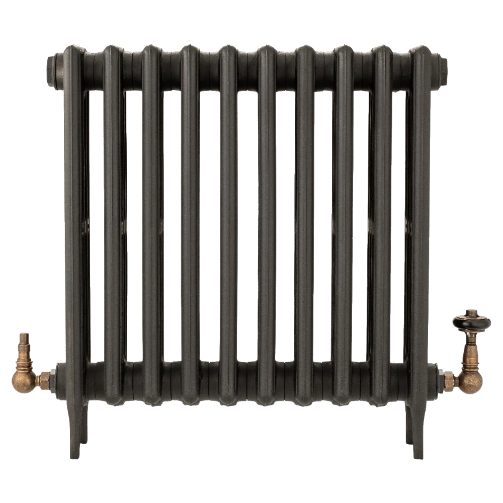 Arroll Cast Iron Black Radiator with UK15 Radiator Valve with wheel head and feauring chimney design in finish antique copper