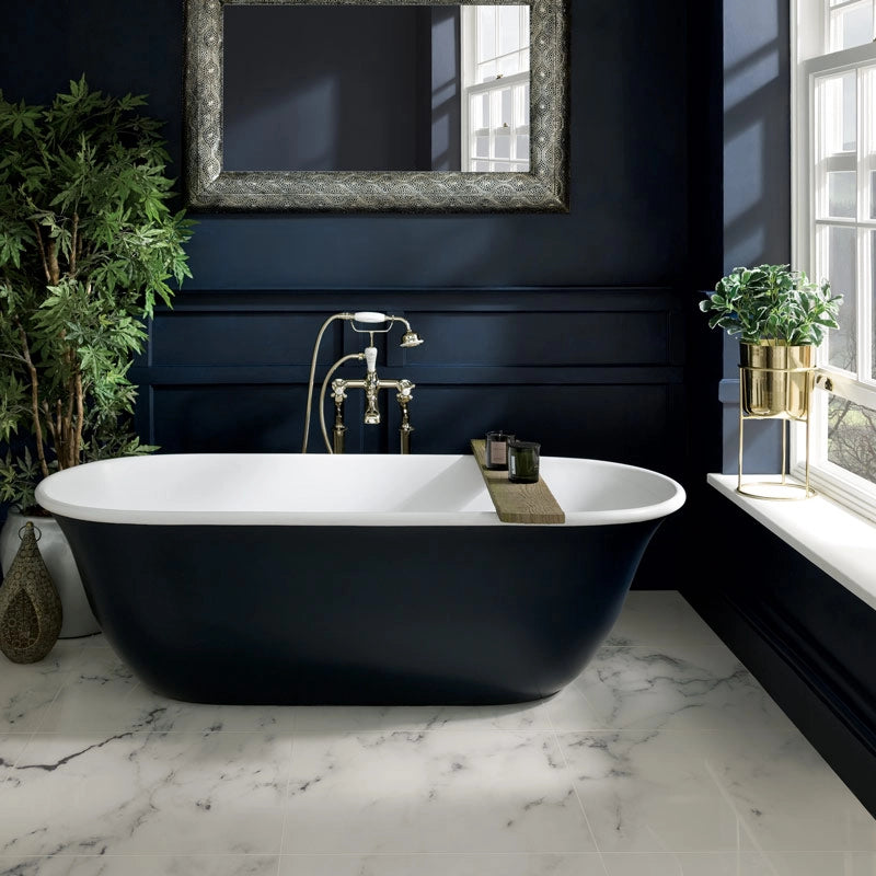 BC Designs Omnia Cian Freestanding Bath, Double Ended Bathtub, Bespoke Painted 1615x760mm BAB078 in dark blue colour in luxury bathroom
