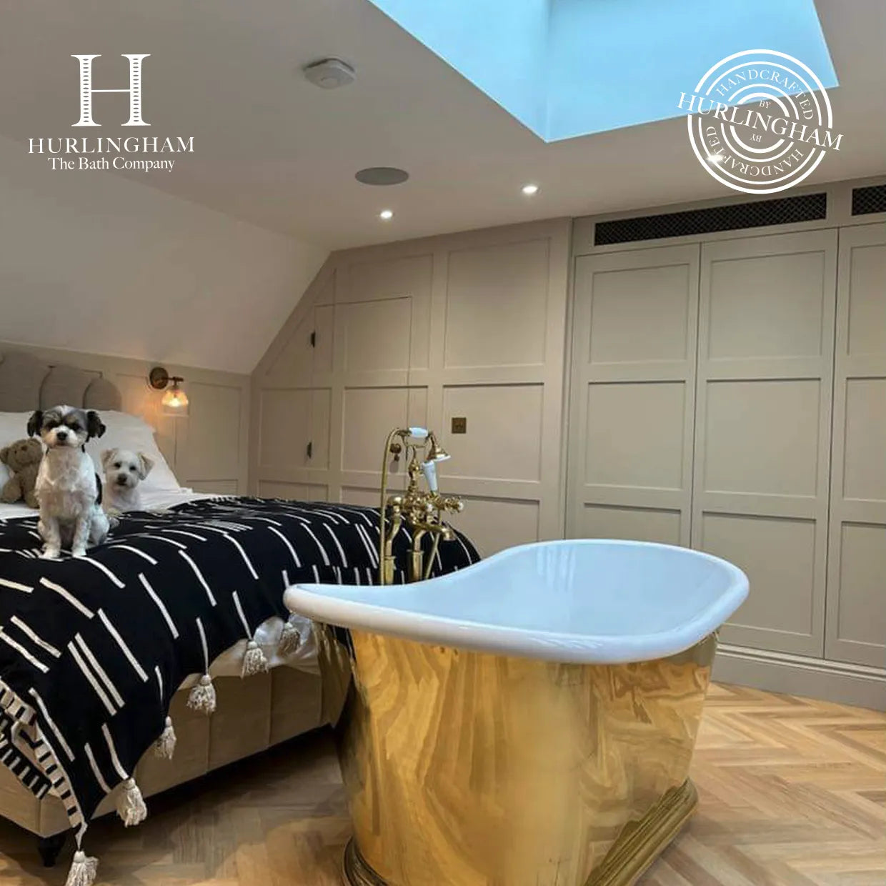 Hurlingham Brass Bulle Freestanding Bath Roll Top Bathtub for within bedroom with white enamel interior in size 1700mm x 740mm SS084