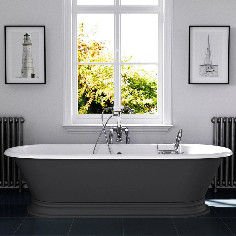 Hurlingham Shikara Freestanding Cast Iron Roll Top Bath, Bespoke Painted Bathtub in length 1820mm within modern bathroom 