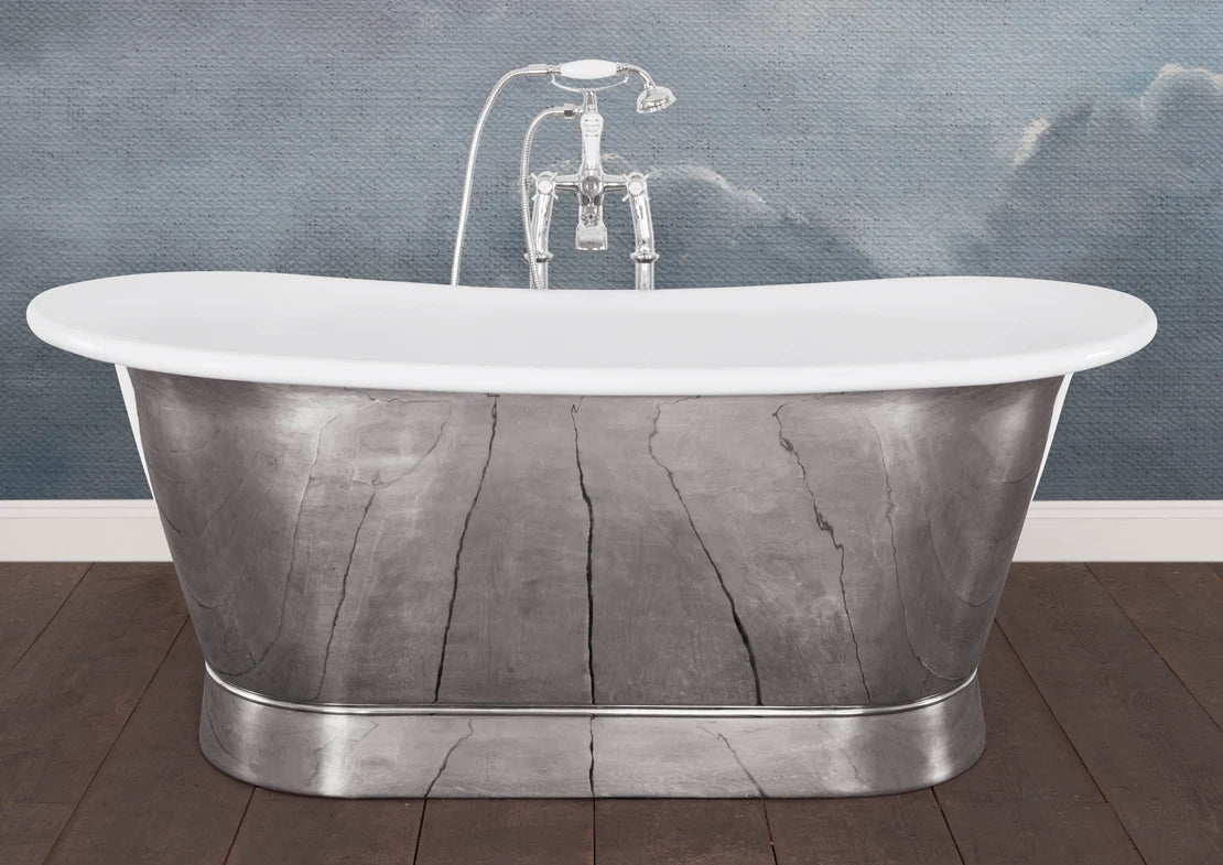 Hurlingham Allingham Nickel Bath, Roll Top Nickel Bathtub 1730mm x 710mm SS002 BES115 within luxury bathroom with white enamel interior