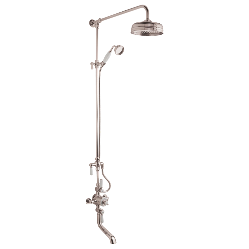 BC Designs Victrion Triple Thermostatic Shower Valve, Shower Head & Bath Spout Filler in Nickel Finish