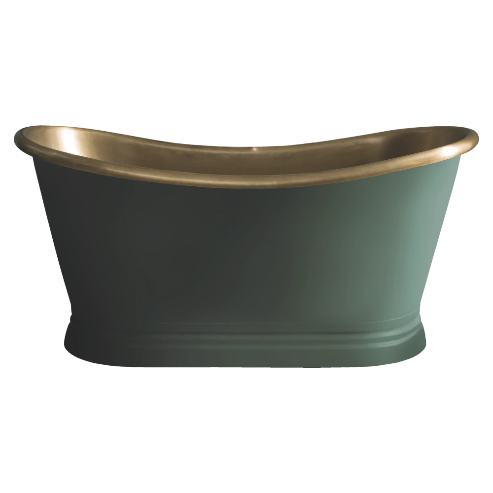 BC Designs Antique Copper Roll Top, Bespoke Painted Boat Bath 1500mm x 725mm BAC047 in duck greeen painted finish