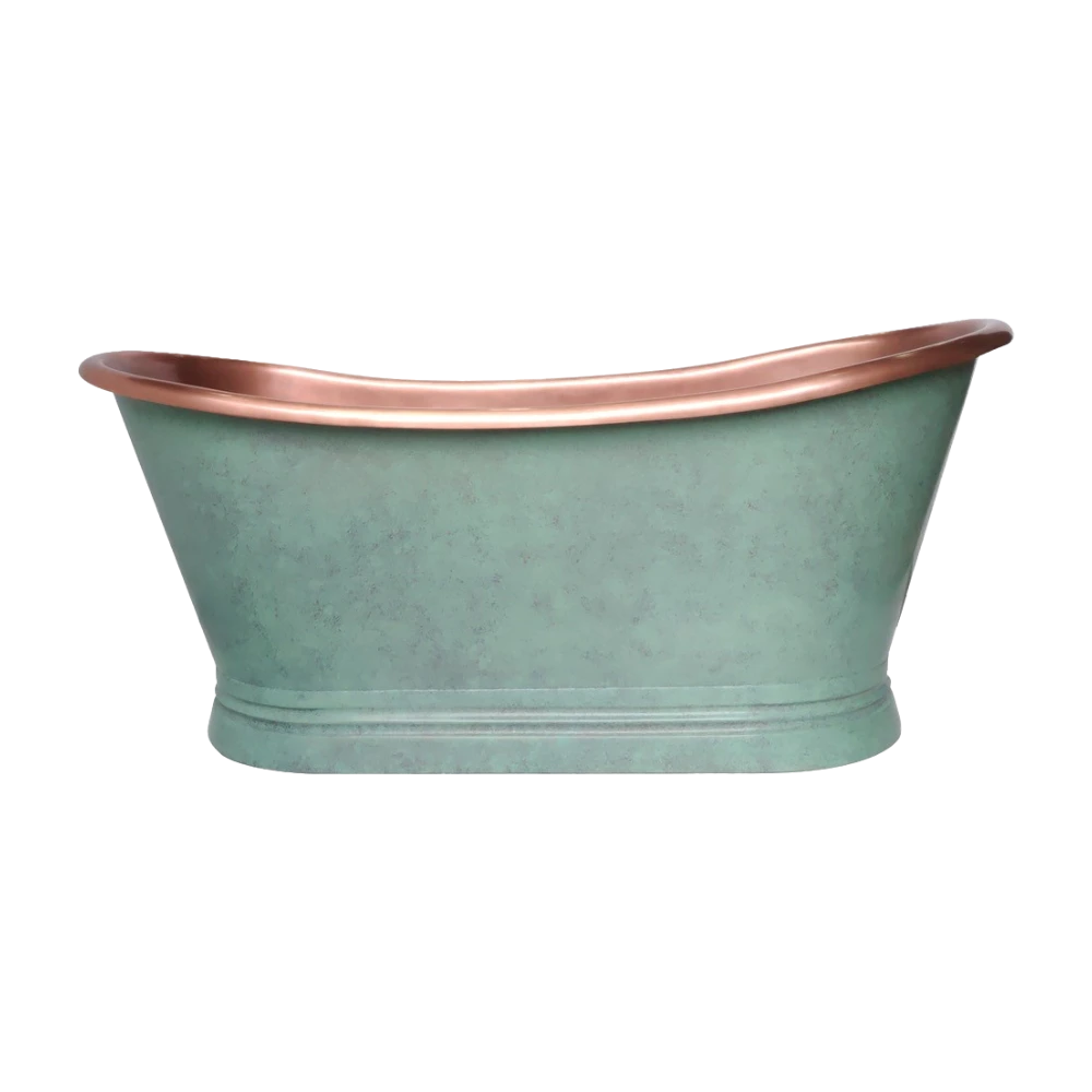 BC Designs Verdigris Green Antique Copper Bath, Roll Top Bathtub 1500mm x 725mm BAC023 side profile view