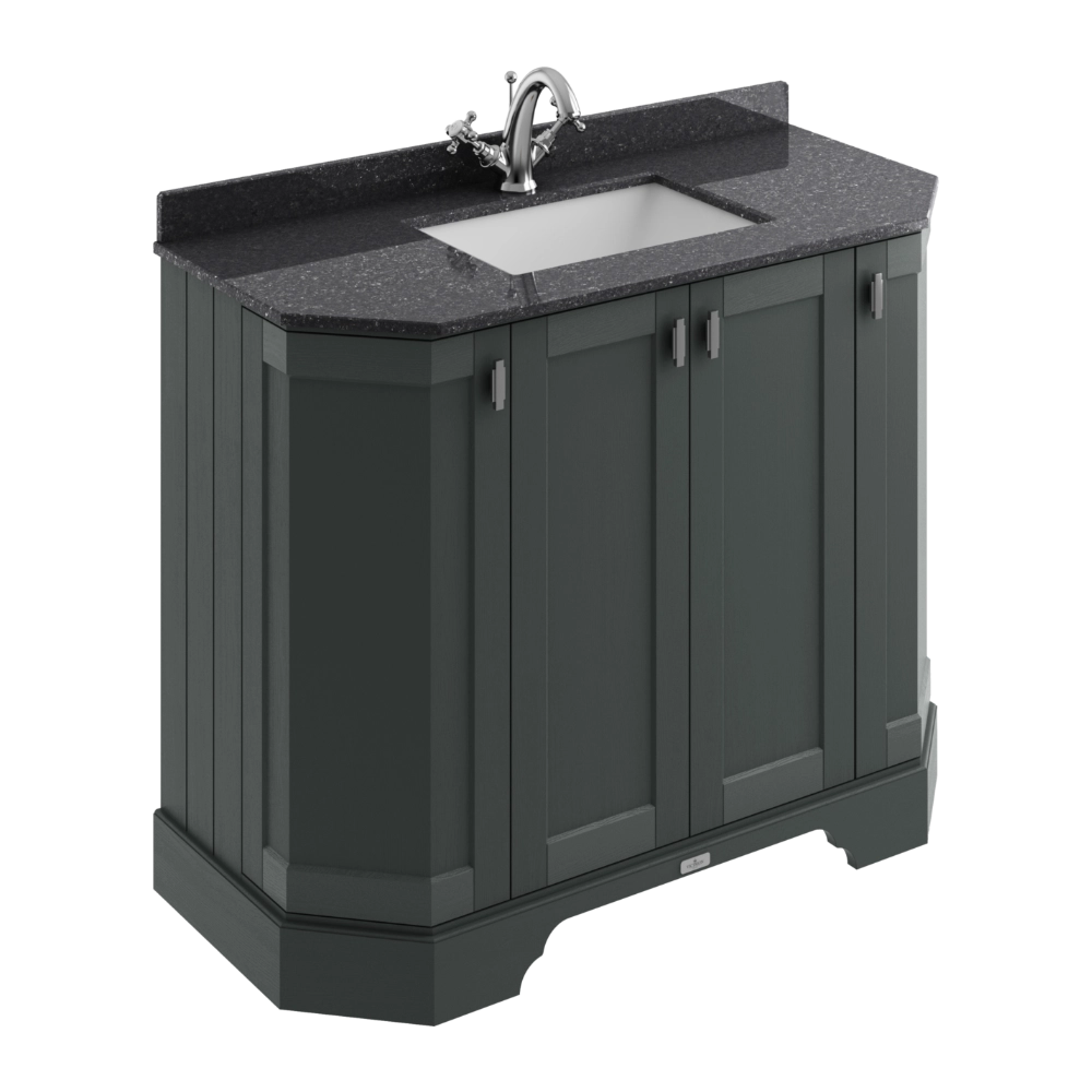 BC Designs Victrion Angled 4-Door 1000mm Vanity Unit in Dark Lead finish and Black Marble Basin with 1 Tap Hole BCF1000DL