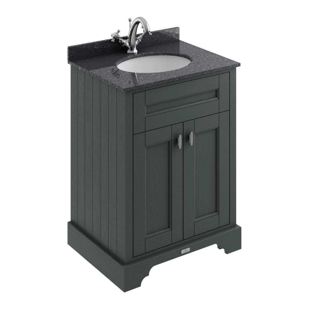 BC Designs Victrion 2-Door Bathroom Vanity Unit in Dark Lead finish and Black Marble Basin Top 1 Tap Hole with size width 620mm for classic bathroom BCF600DL 