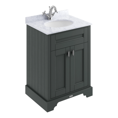 BC Designs Victrion 2-Door Bathroom Vanity Unit in Dark Lead finish and White Marble Basin Top 1 Tap Hole with size width 620mm for luxury bathroom BCF600DL 