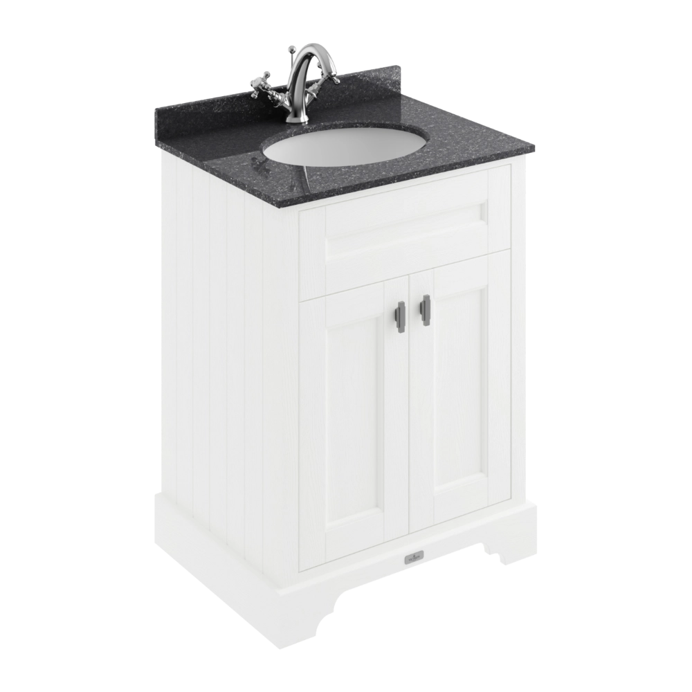 BC Designs Victrion 2-Door Bathroom Vanity Unit in Nimbus White finish and Black Marble Basin with 1 Tap Hole size 620mm BCF600NW
