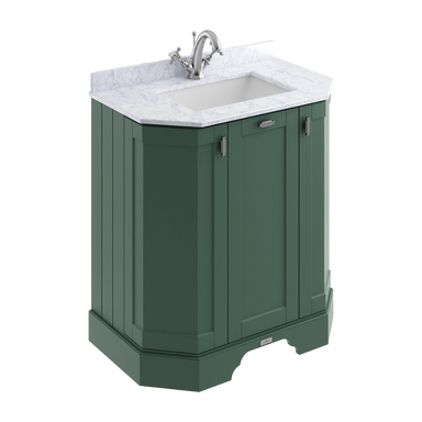 BC Designs Victrion Angled Vanity Unit 750mm in Forest Green finish and White Marble Basin with 1 Tap Hole BCF750FG