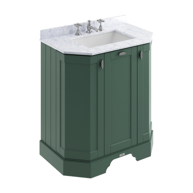 BC Designs Victrion Angled Vanity Unit 750mm in Forest Green finish and White Marble Basin with 3 Tap Holes BCF750FG