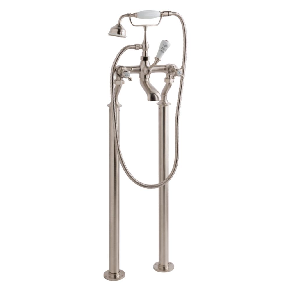 BC Designs Victrion Crosshead Deck Mounted Bath Shower Mixer in Brushed Nickel finish for bathroom CTA020BN