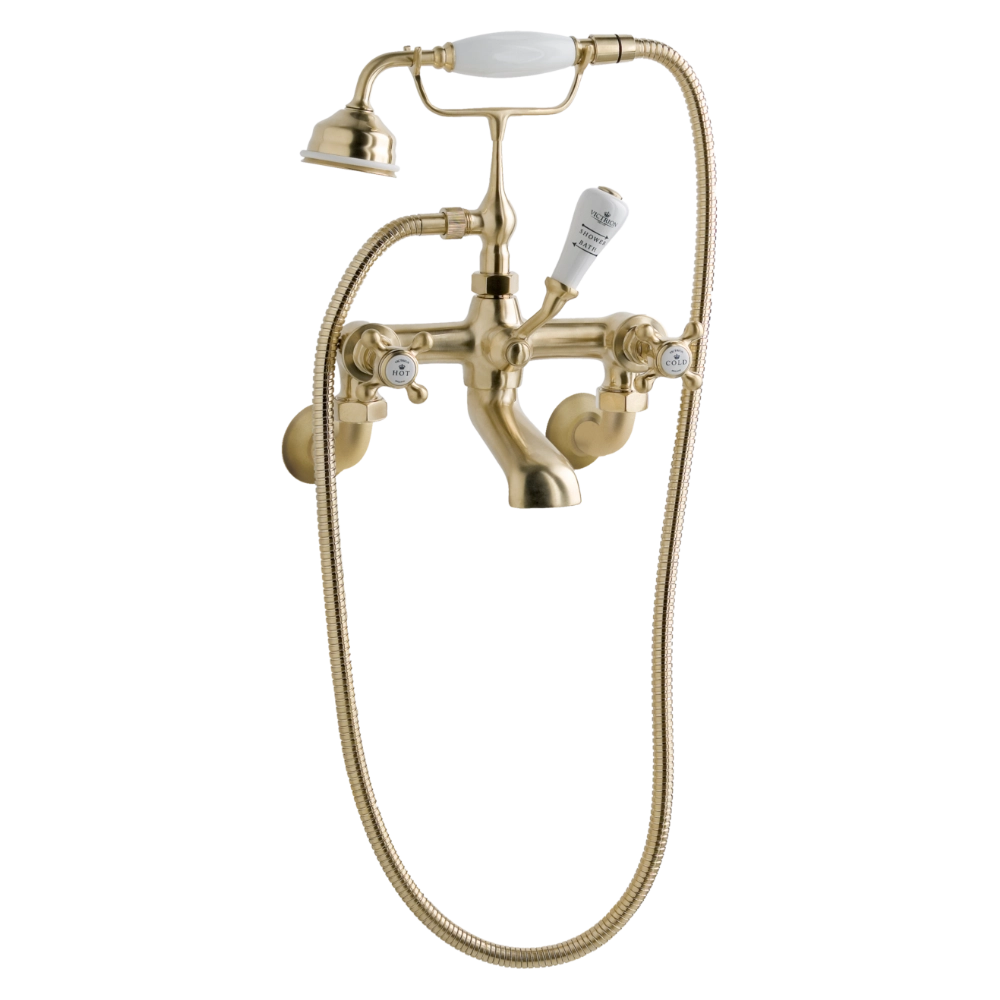 BC Designs Victrion Crosshead Wall Mounted Bath Shower Mixer in Brushed Gold for Bathroom CTA021BG