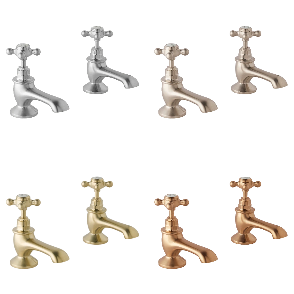 BC Designs Victrion Crosshead Pillar Bath Taps brushed finishes