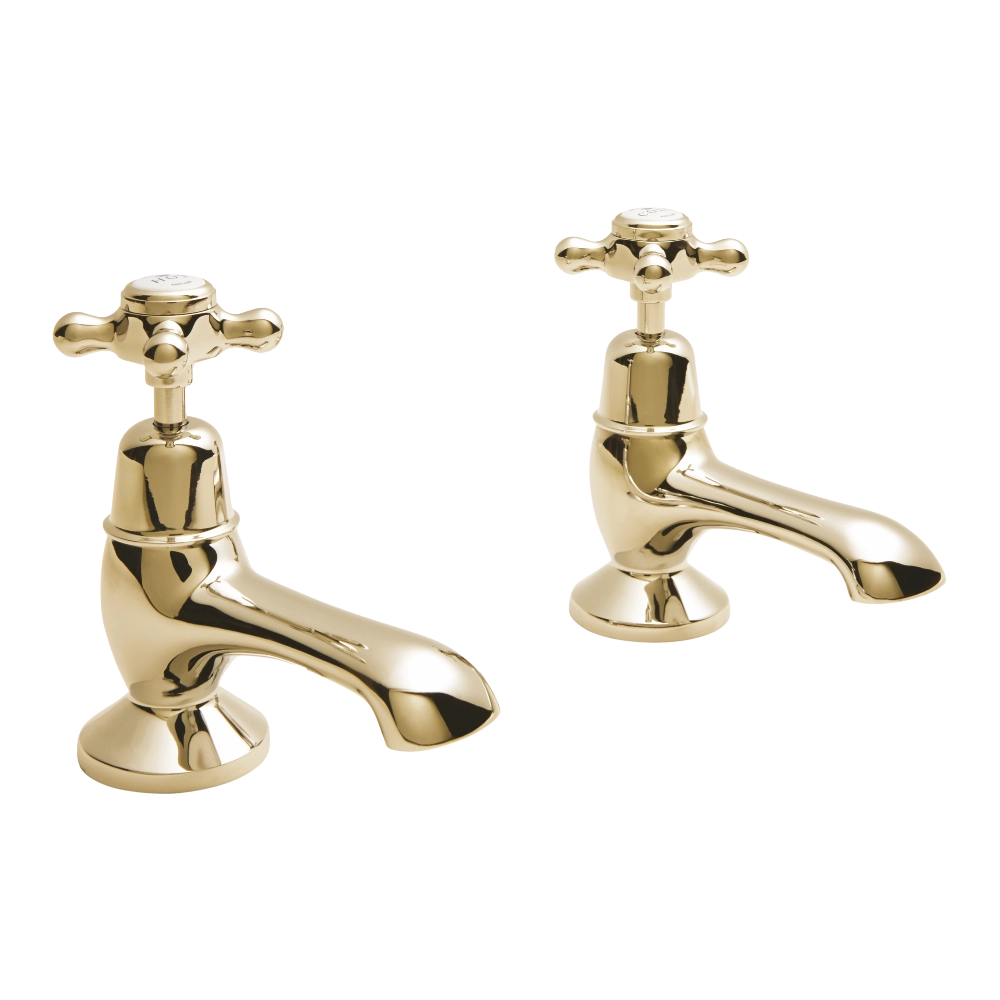 BC Designs Victrion Crosshead Pillar Bath Taps in Polished Gold Finish CTA010G for bathroom sink