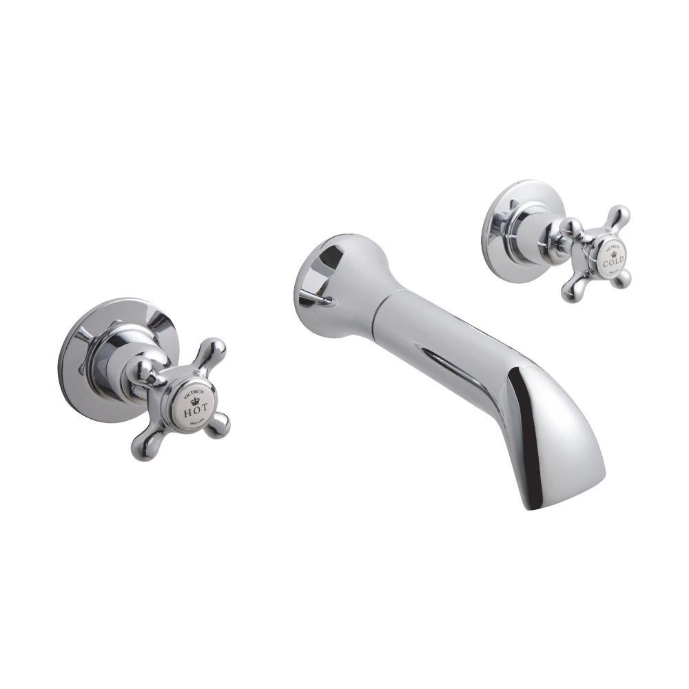 BC Designs Victrion Crosshead 3-Hole Wall-Mounted Bath Filler, 1/4 Turn Ceramic Discs polished chrome