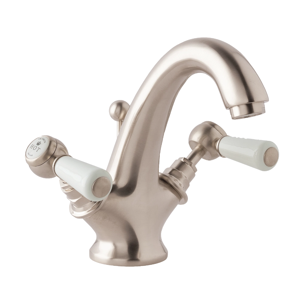 BC Designs Victrion Lever Mono Basin Mixer Tap Including Pop-Up Waste in Brushed Nickel finish for luxury bathroom CTB115BN