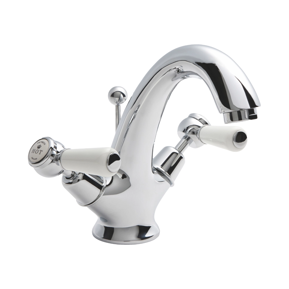 BC Designs Victrion Lever Mono Basin Mixer Tap Including Pop-Up Waste in Polished Chrome finish for luxury bathroom CTB115