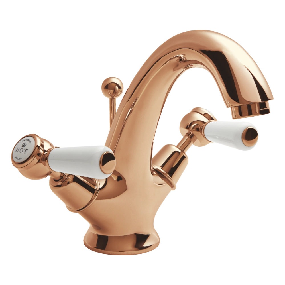 BC Designs Victrion Lever Mono Basin Mixer Tap Including Pop-Up Waste in Polished Copper finish for luxury bathroom CTB115CO
