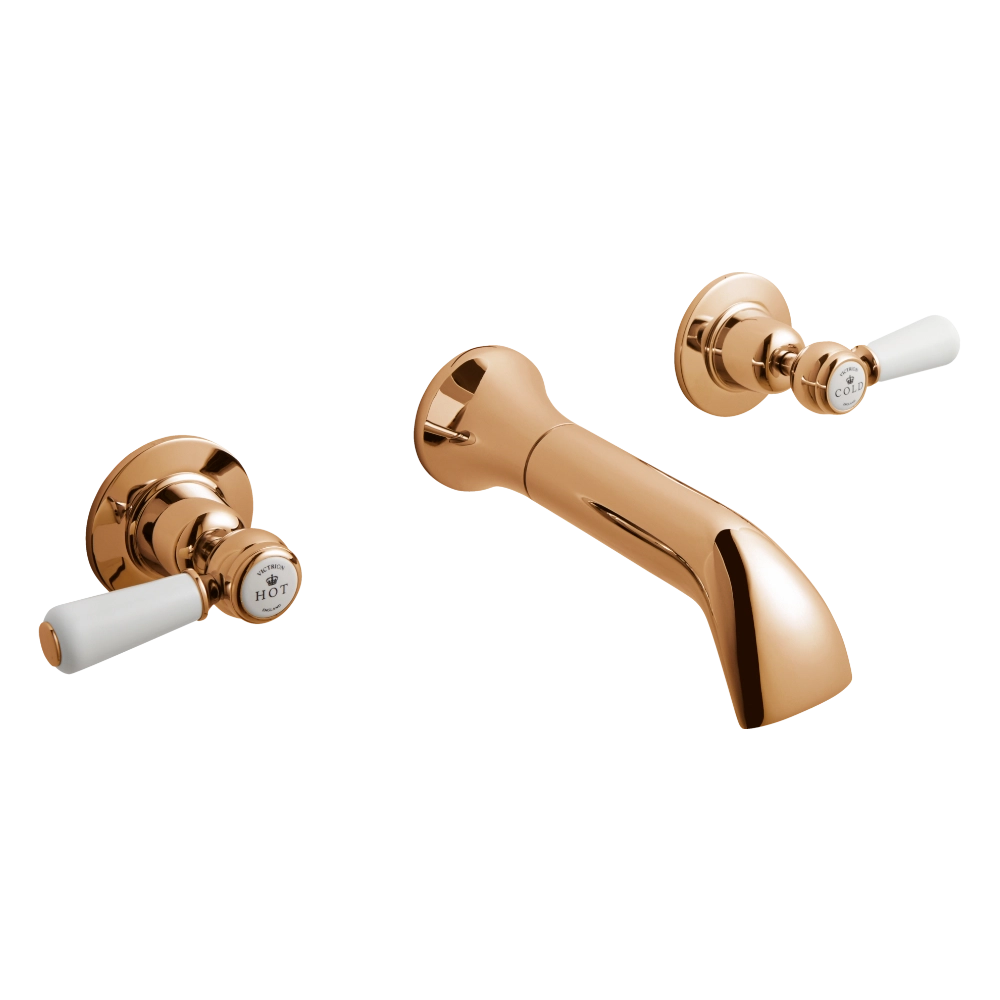 BC Designs Victrion Lever 3 Hole Wall-Mounted Bath Filler Tap polished copper finish for classic bathroom CTB130CO