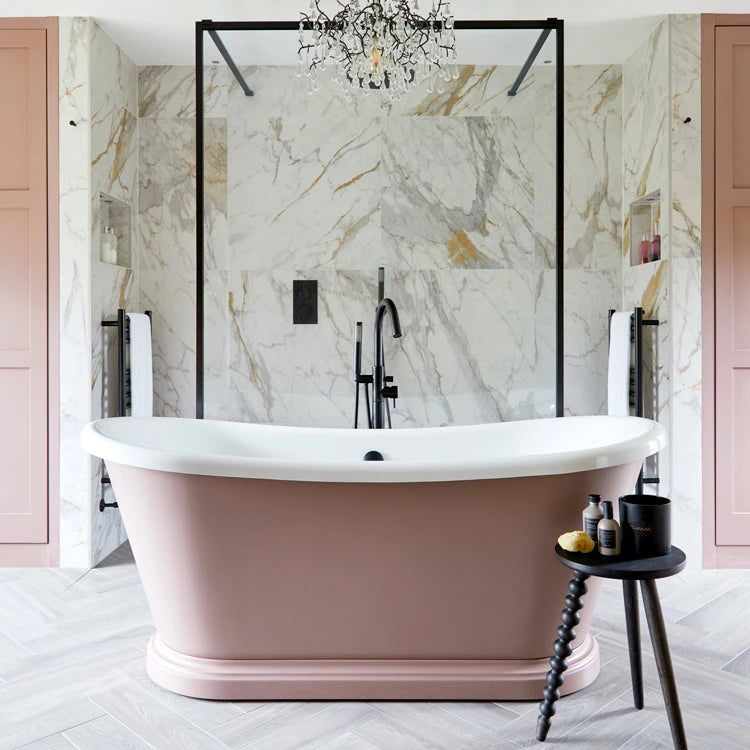 BC Designs Traditional Boat Bath Acrylic Roll Top Bespoke Custom Painted Bathtub 1700mm x 750mm pink