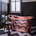 BC Designs Copper Boat Bath, Roll Top Bathtub 1500mm x 725mm BAC045 within modern bathroom on tiled floor