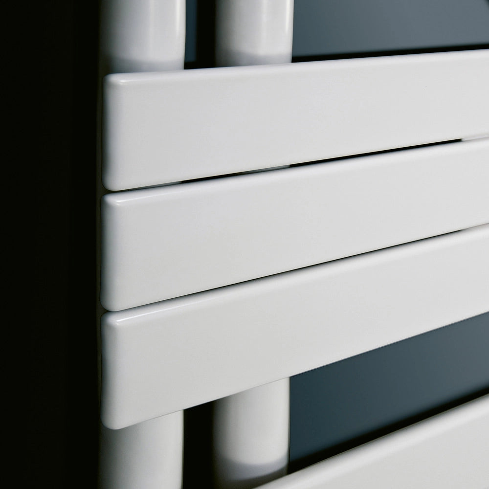close up detail of white 1495mm x 600mm designer radiator by eucotherm