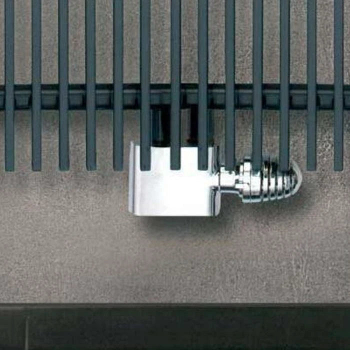 Eucotherm Straight Central Radiator Valve chrome shown on radiator