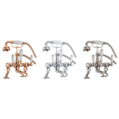 Hurlingham Lever Deck-Mounted Bath Mixer Taps With Cranked Legs copper nickel and chrome
