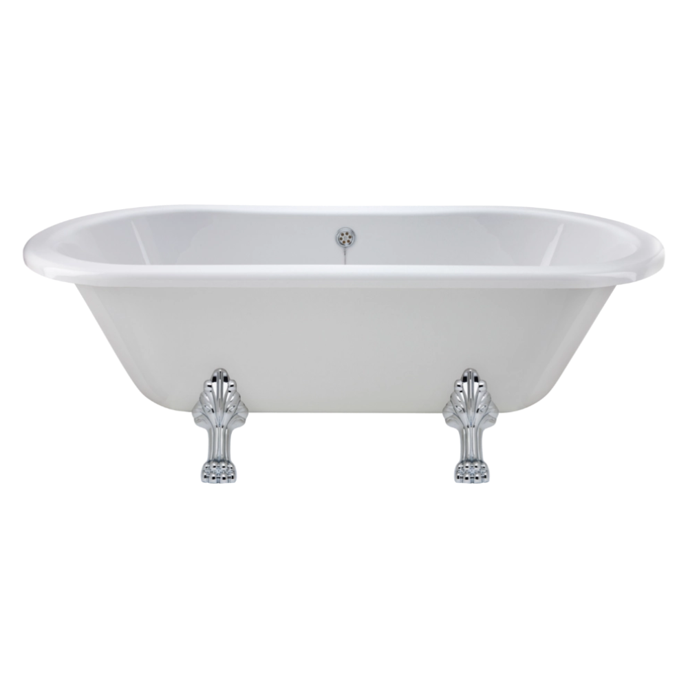 BC Designs Elmstead Acrylic Freestanding Bath, Roll Top Painted Bath With Feet 1500mm x 745mm BAU035 BAU045 in polished white feet set 2