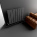 Carisa Angers Horizontal Aluminium Radiator, fixed to a black painted wall in a living space