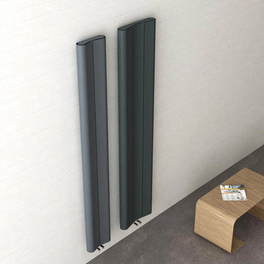 Carisa Curvy Vertical Aluminium Radiator, showcasing two sizes next to each other