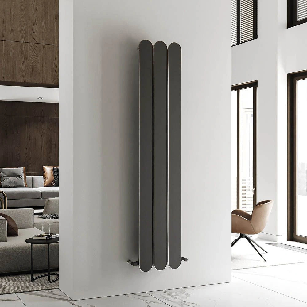 Carisa Magico Double Vertical Aluminium Radiator, fixed to a white wall in a living space