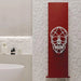 Carisa Skully Vertical Aluminium Designer Radiator, red and white radiator fixed to a white tile wall in a bathroom space
