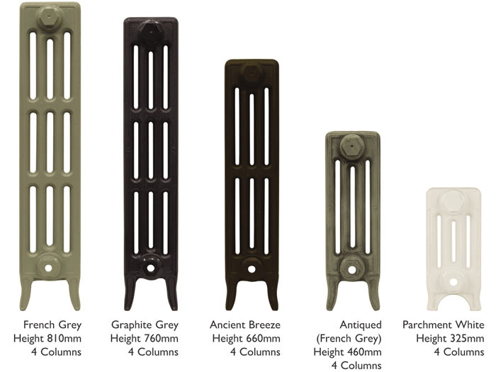 Carron Radiators 4 column victorian collection image showing the different sizes within the collection