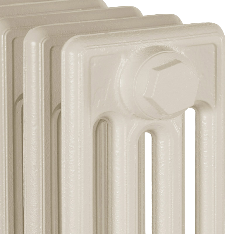 Carron Victorian 4 Column Cast Iron Radiator painted buttermilk in a close up image showing 4 columns