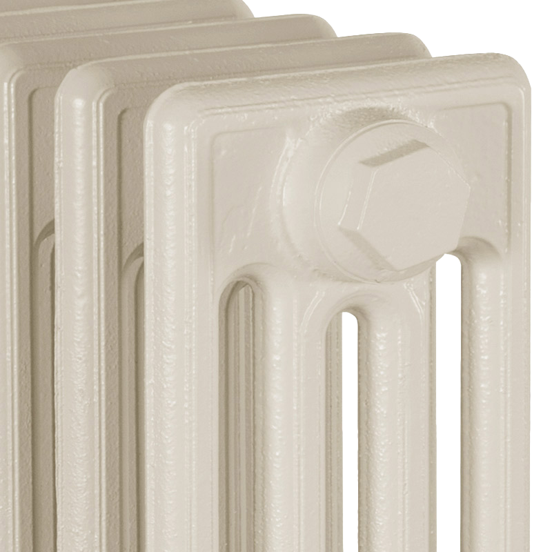 Carron Victorian 4 Column Cast Iron Radiator 760mm Height buttermilk painted rad, close up image