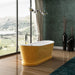Charlotte Edwards Jupiter Freestanding Bath, side view of the sparkling gold bathtub in a bathroom space