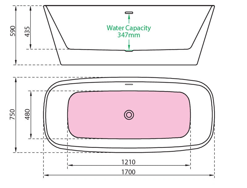 Charlotte Edwards Mimas Freestanding Bath, specification drawing