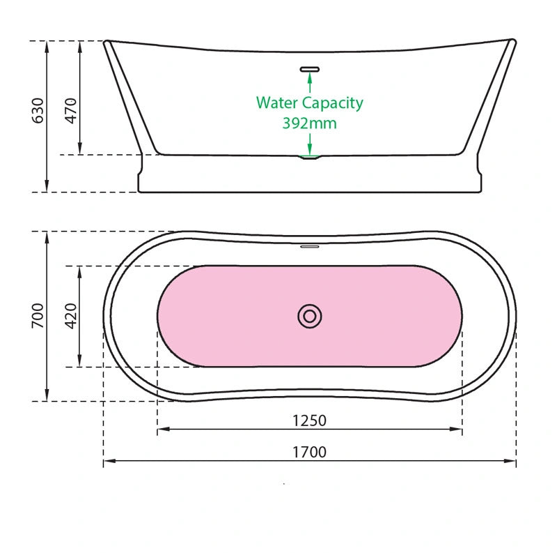 Charlotte Edwards Jupiter Freestanding Bath, specification drawing