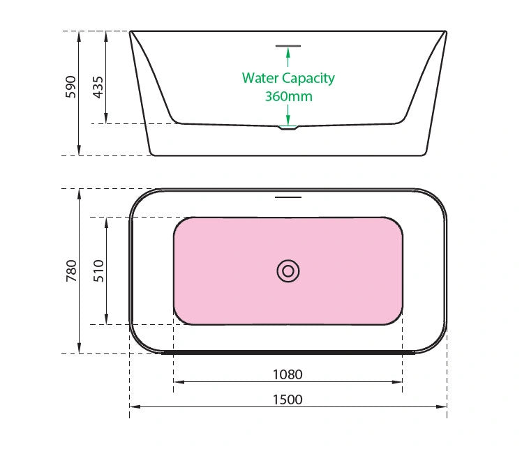 Charlotte Edwards Leda Acrylic Freestanding Bath, specification drawing